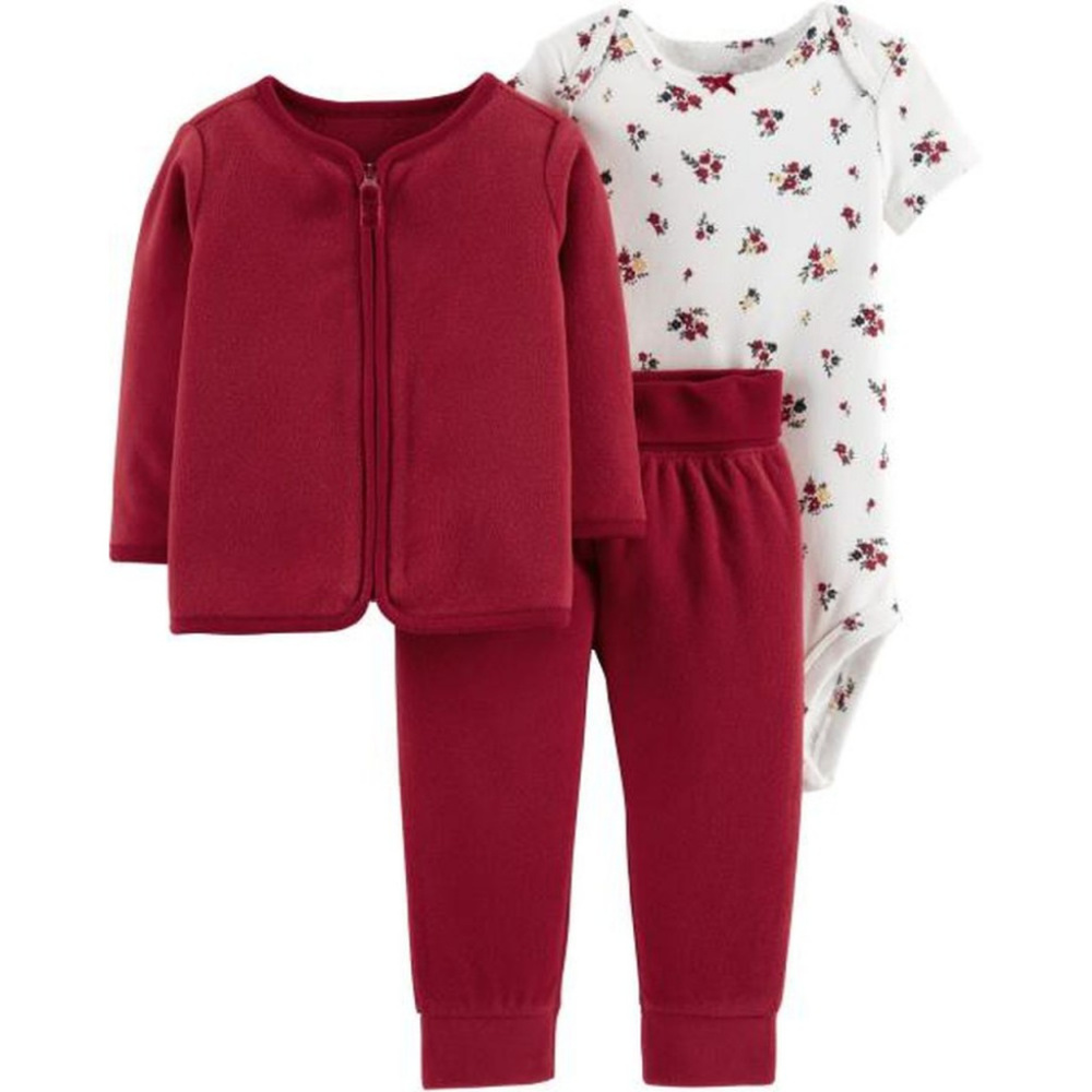 Carter’s Newborn Baby Girl 3-Piece Fleece Cardigan Pants Set Outfit NWT